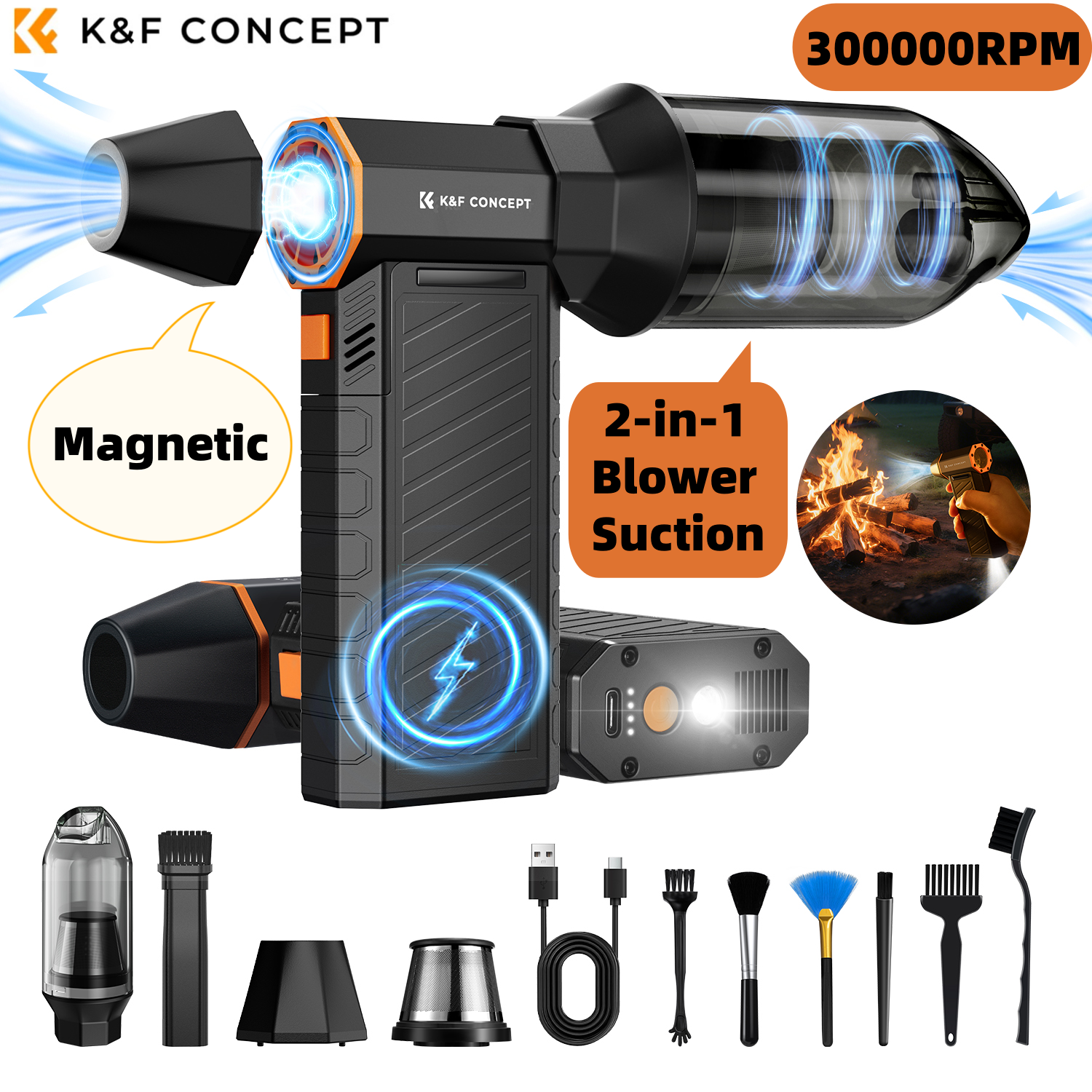 300000RPM 真空 LED 磁気電気エアダスター圧縮 2-in-1 エアブロワー