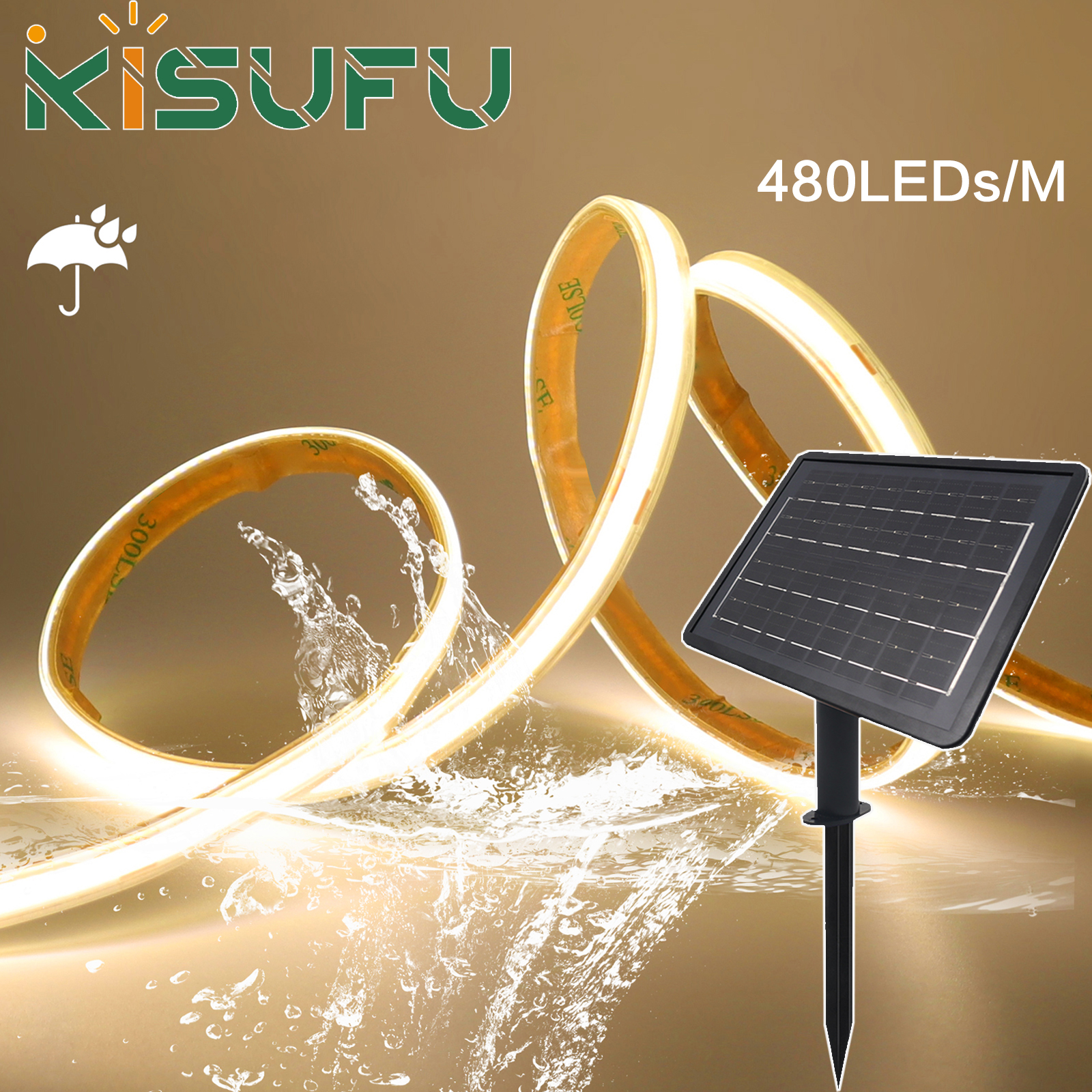 DC 24V 480LEDs/m ソーラー COB LED ストリップライト屋外防水暖かいナチュラルホワイト柔軟な粘着テープ RA90 リニア照明