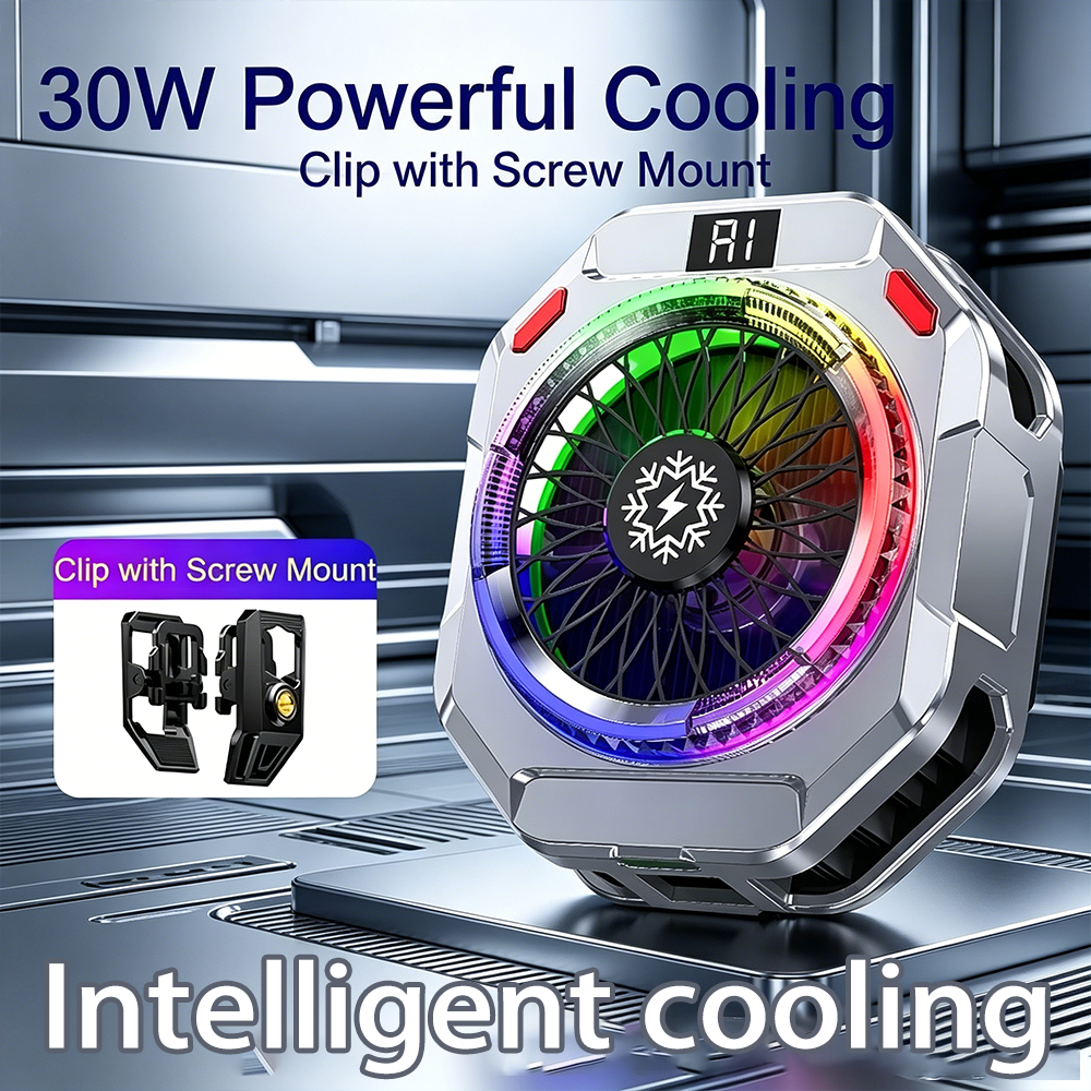 TH28 30W 半導体電話クーラー、スマート温度制御、5 モード RGB ライト、強力な極端な冷却機能付き