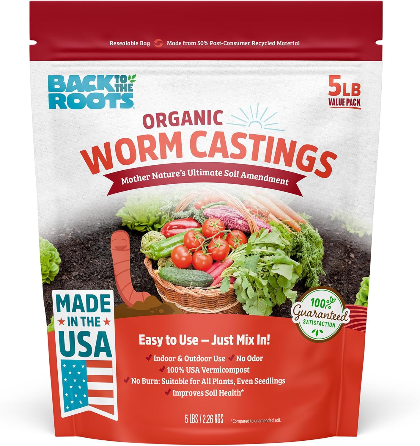 植物用オーガニックワームキャスティング、ガーデニング用天然肥料および土壌強化剤、米国製、5ポンド