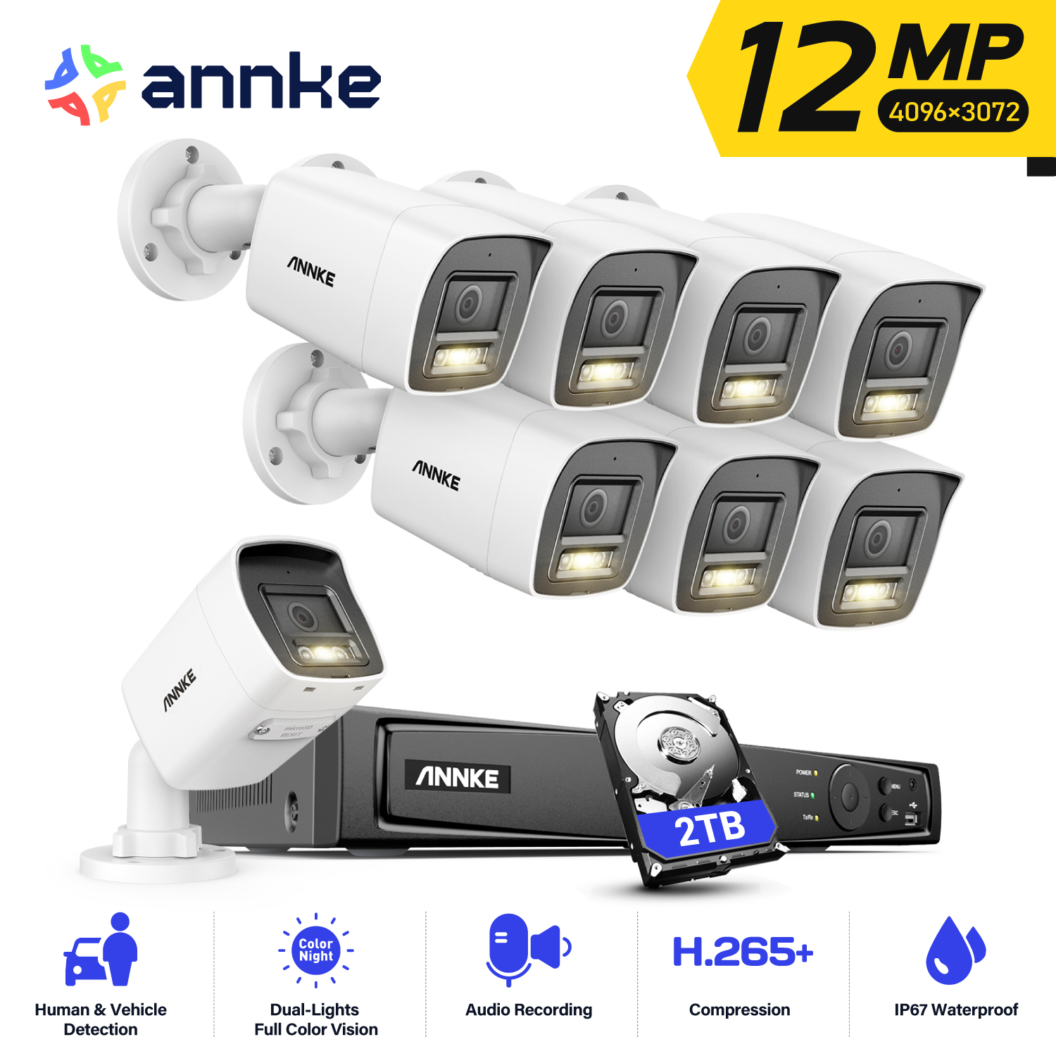 ANNKE 12MP POE ビデオ監視システム 8CH NVR 4/8 個 12MP セキュリティカメラキット IP67 耐候性 ip カメラ屋外