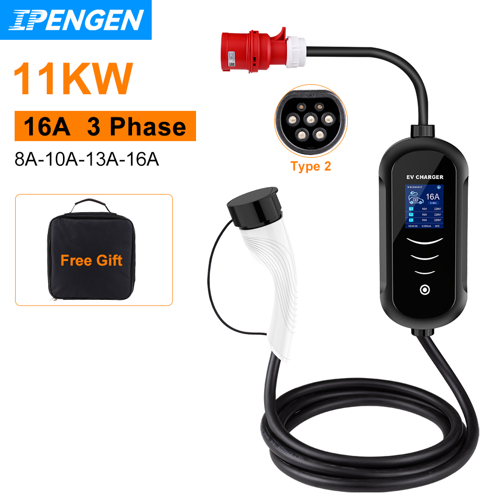 IPENGEN 11KW 16A 3 相 EV ポータブル充電器 Type2 EVSE 充電ボックス電気自動車の充電器 CEE プラグ IEC62196-2 電気自動車