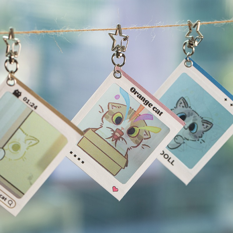レンチキュラー猫キーホルダーオーガナイザーかわいいアニメーション 3D 子猫キーリングチャームバッグ財布バックパックギフト面白い動物キーリング