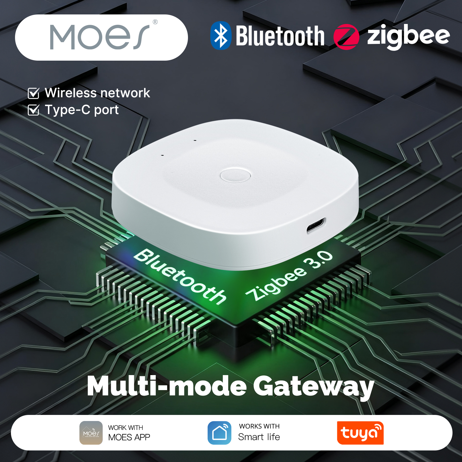 MOES Tuya スマート ZigBee Bluetooth マルチモード ゲートウェイ ハブ Type-C パワー ワイヤレス ホーム オートメーションは Alexa Google Home と連携します