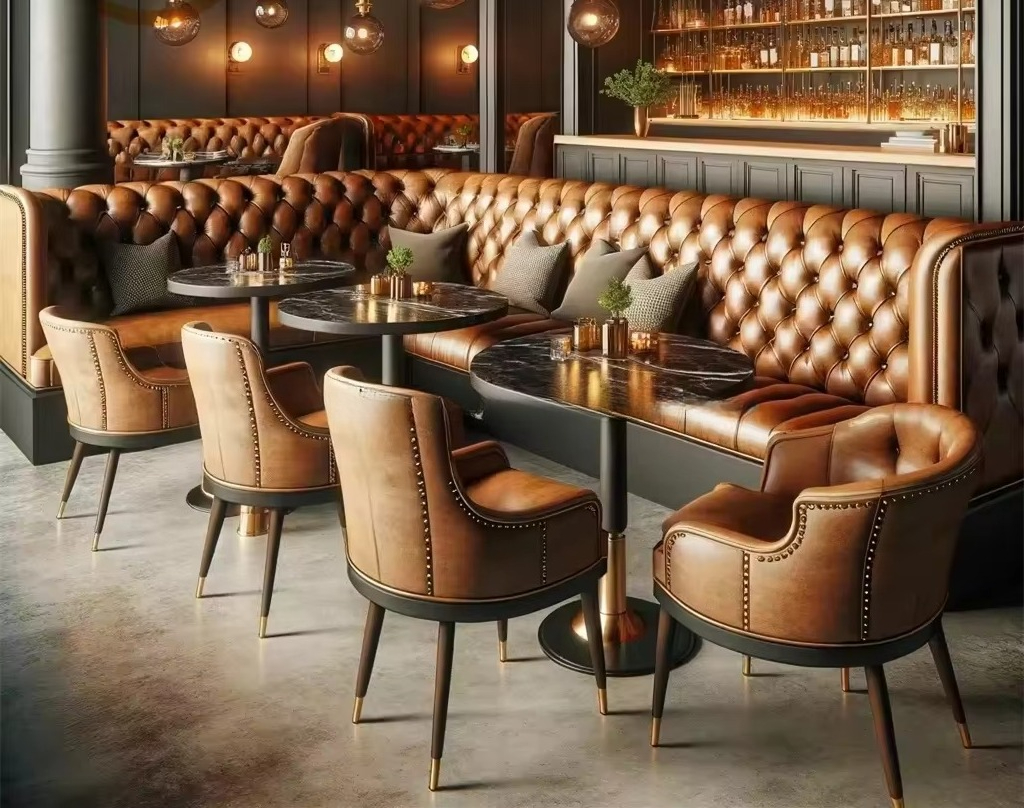 Luxury Vintage bar Pull Tabs Hotel Sofas Selected Abrasion-resistant Leather Restaurant Sofa Set for Bistro Cafe
