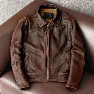 Wholesale Fashionable Men's Genuine Leather Zipper Motorcycle Jackets