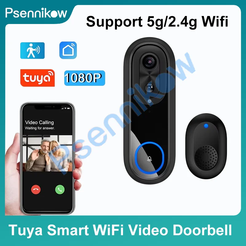 WiFi ビデオドアベル 5G 2.4G 1080P ワイヤレスベル Tuya APP スマートインターホンカメラ IP65 防水リングベル 7000mAh バッテリー付き