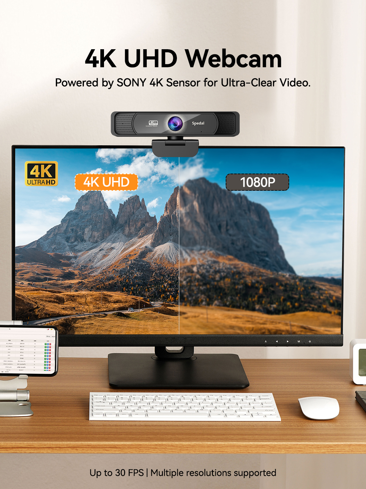Spedal 931 HD 4K 30fps 120度広角ウェブカメラ マイク付き リモコン付き ストリーミング PC会議 Windows Mac Linux