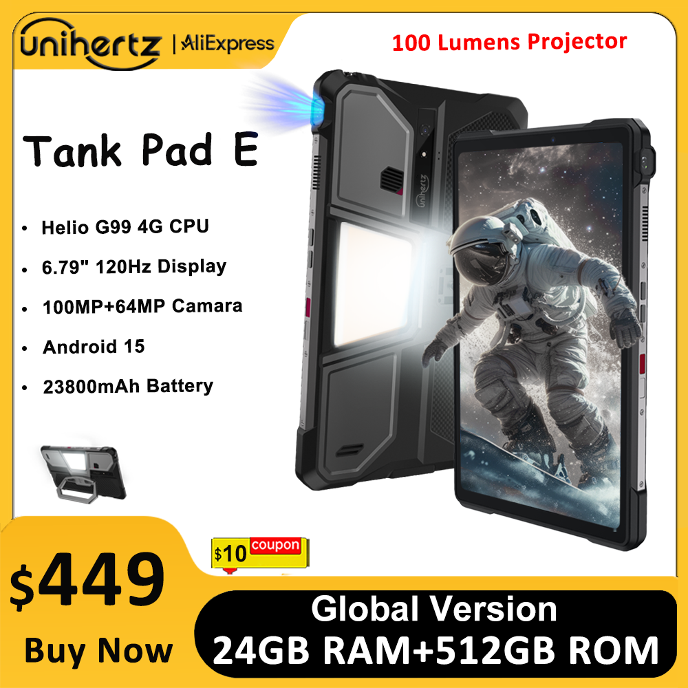 Unihertz 8849 TANK PAD E 頑丈なタブレット プロジェクター Android 21000mAh 120Hz 50MP カメラ 24GB 512GB 66W 10.95 インチ電話タブレット