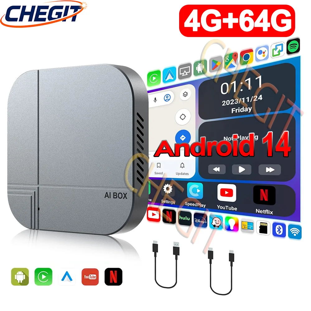 Android14 スマート AI ボックス 4 グラム 64 グラム/2 グラム 16 グラムワイヤレス CarPlay Android 自動 TV ボックス Youtube Netflix 用 VW 日産トヨタヒュンダイフォード