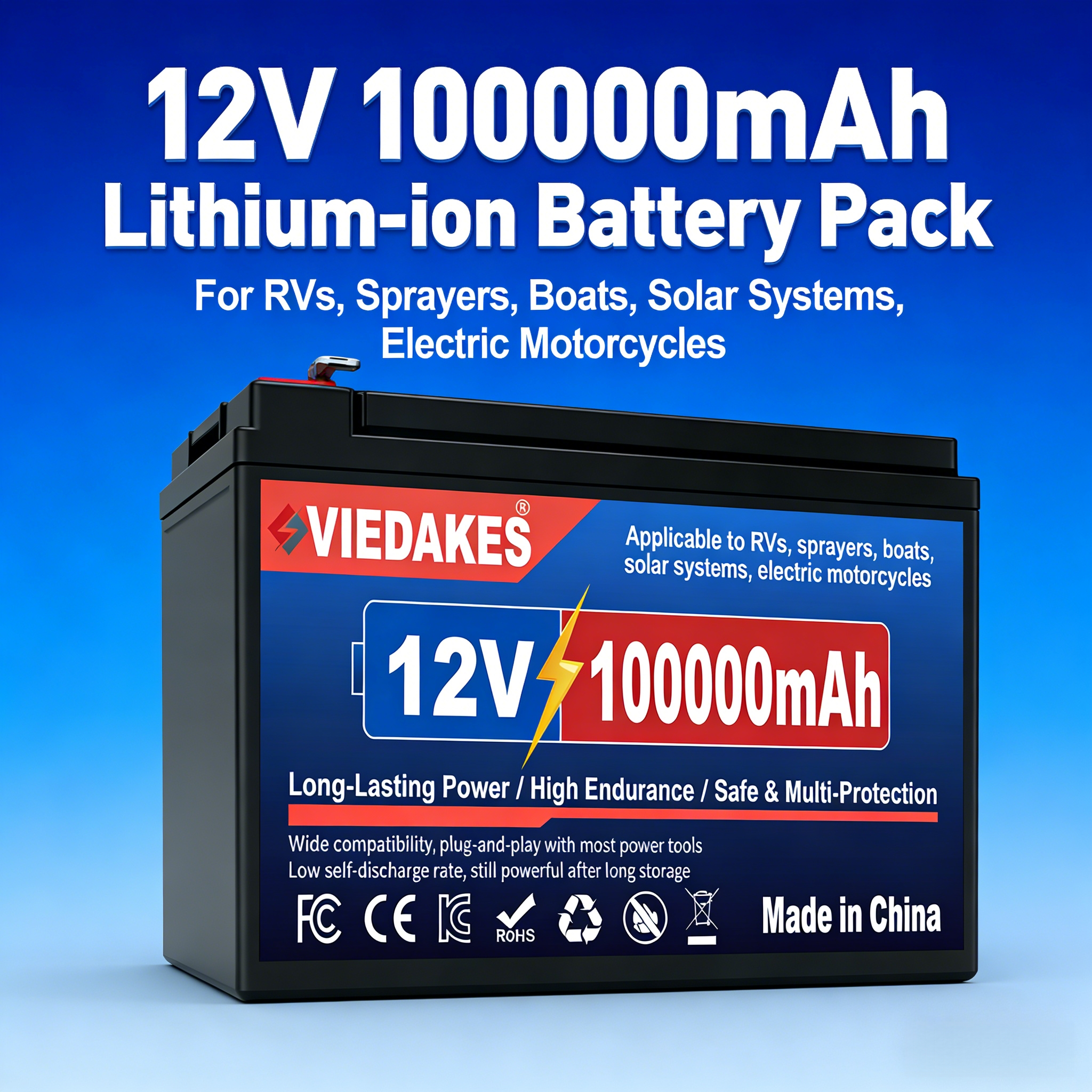 高耐久性 12V リチウムバッテリー 100Ah LiFePO4 4000 ディープサイクル内蔵 BMS、UPS、カヤック魚群探知機、ソーラーパネル、ラジオ用