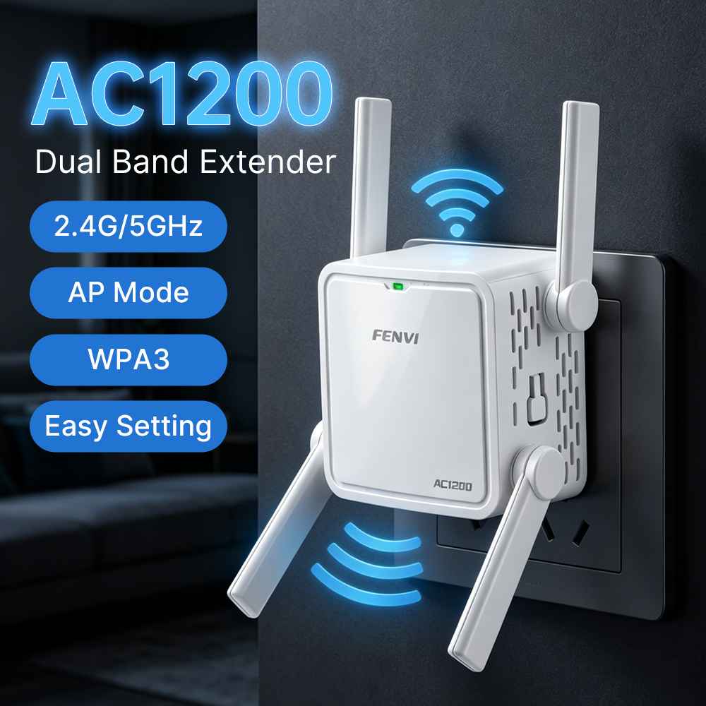 Fenvi AC1200 WiFi リピーター デュアルバンド 2.4G/5GHz 1200M ネットワークアンプ Wi Fi Repetidor エクステンダー信号範囲ブースター