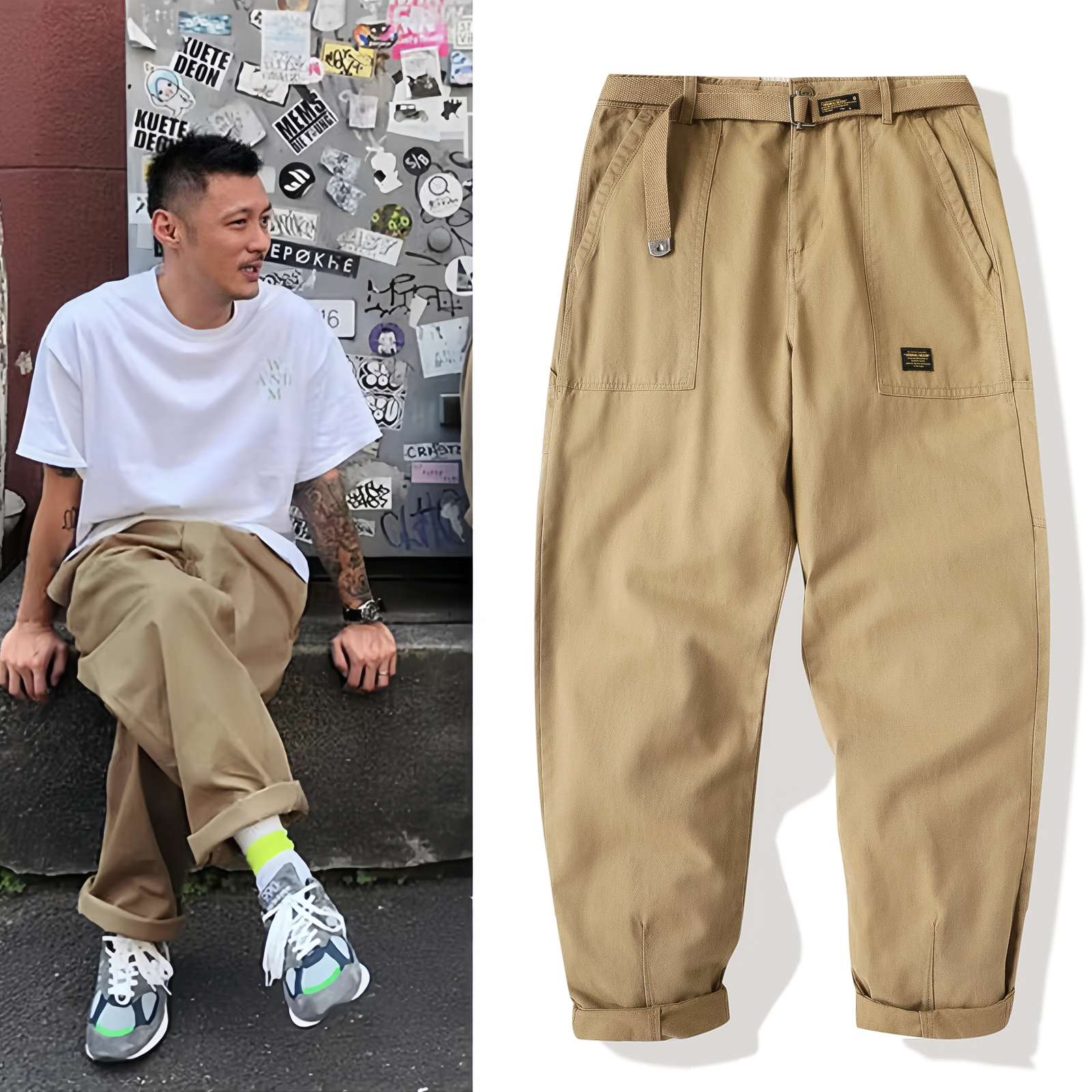 ゆう Wenle Amekaji トレンディな多用途作業服パンツ男性アメリカンレトロズボンファッションカーゴパンツ男ストレートカジュアルだぶだぶのパンツ