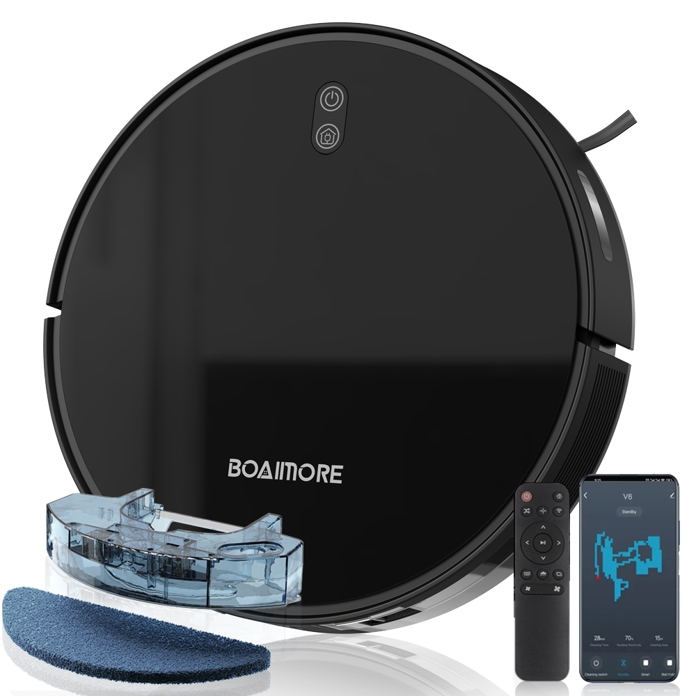 ロボット掃除機コンボモップ、6000PA吸引ロボット、WiFi/音声制御、自動充電、家庭用掃除ロボット用ペットの毛
