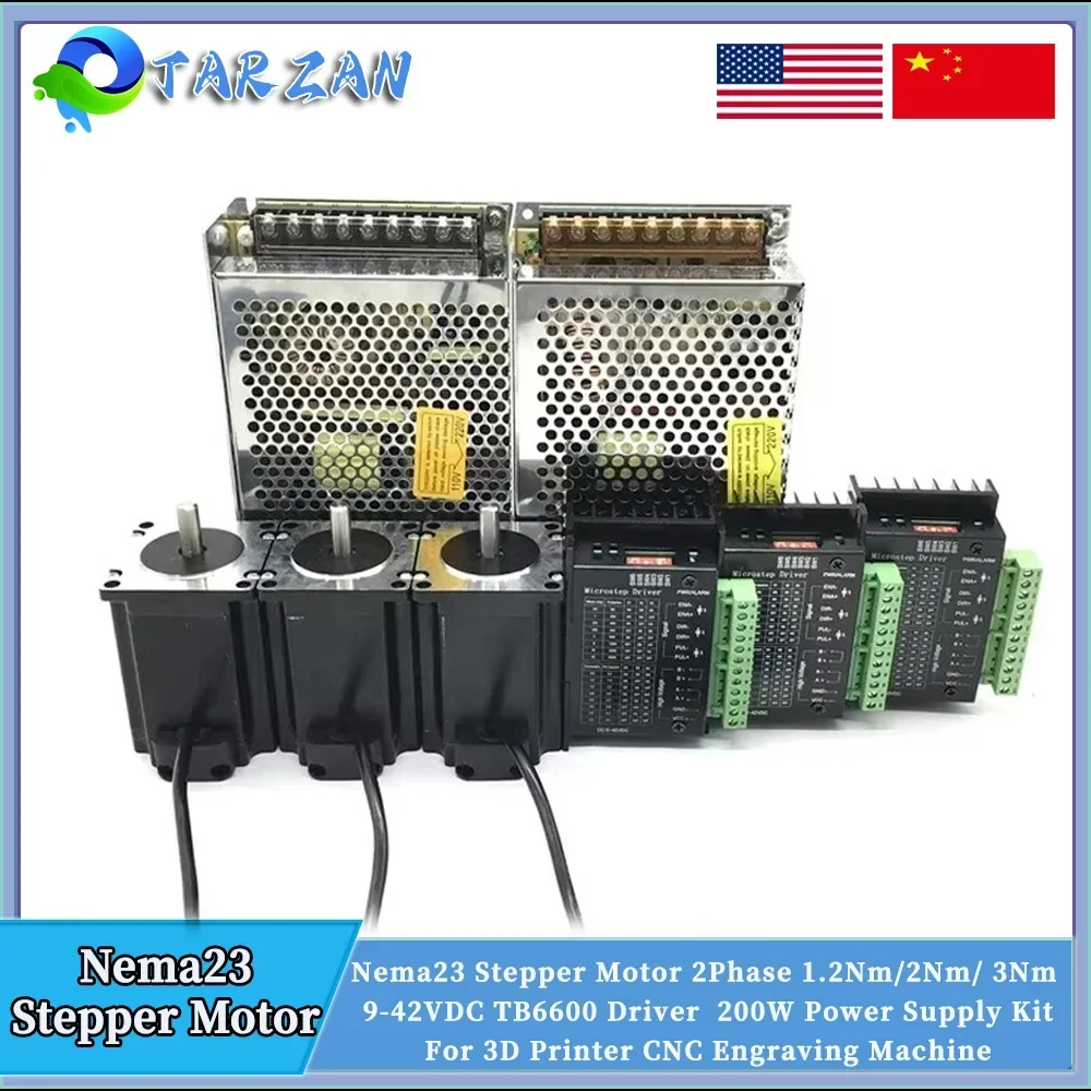 Nema 23 ステッピングモーターシングルシャフト 8 ミリメートル 3A 1.2Nm 2Nm 3Nm 200 ワット電源ドライバーキット CNC 彫刻機ルータ 3D プリンタ用