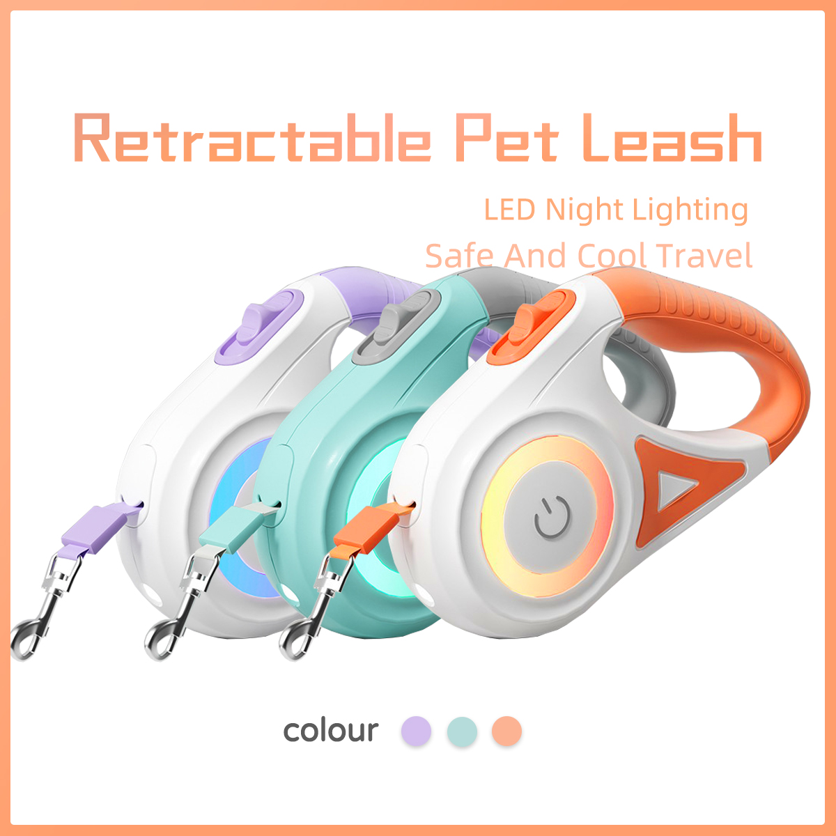 LED 格納式犬用リード ライト付き子犬小型中大型犬猫ペットハーネスストラップ首輪アクセサリー 3 メートル 5 メートルルーレット