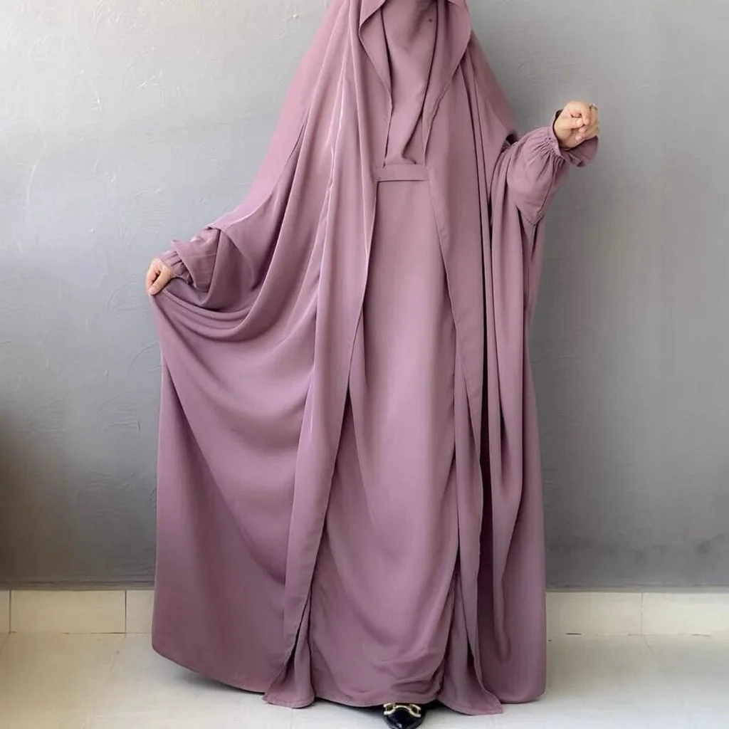 イスラム教徒アバヤフード付きスモッキングスリーブワンピース祈りドレス女性 Jilbab イスラム服ドバイサウジ黒ローブトルコ謙虚