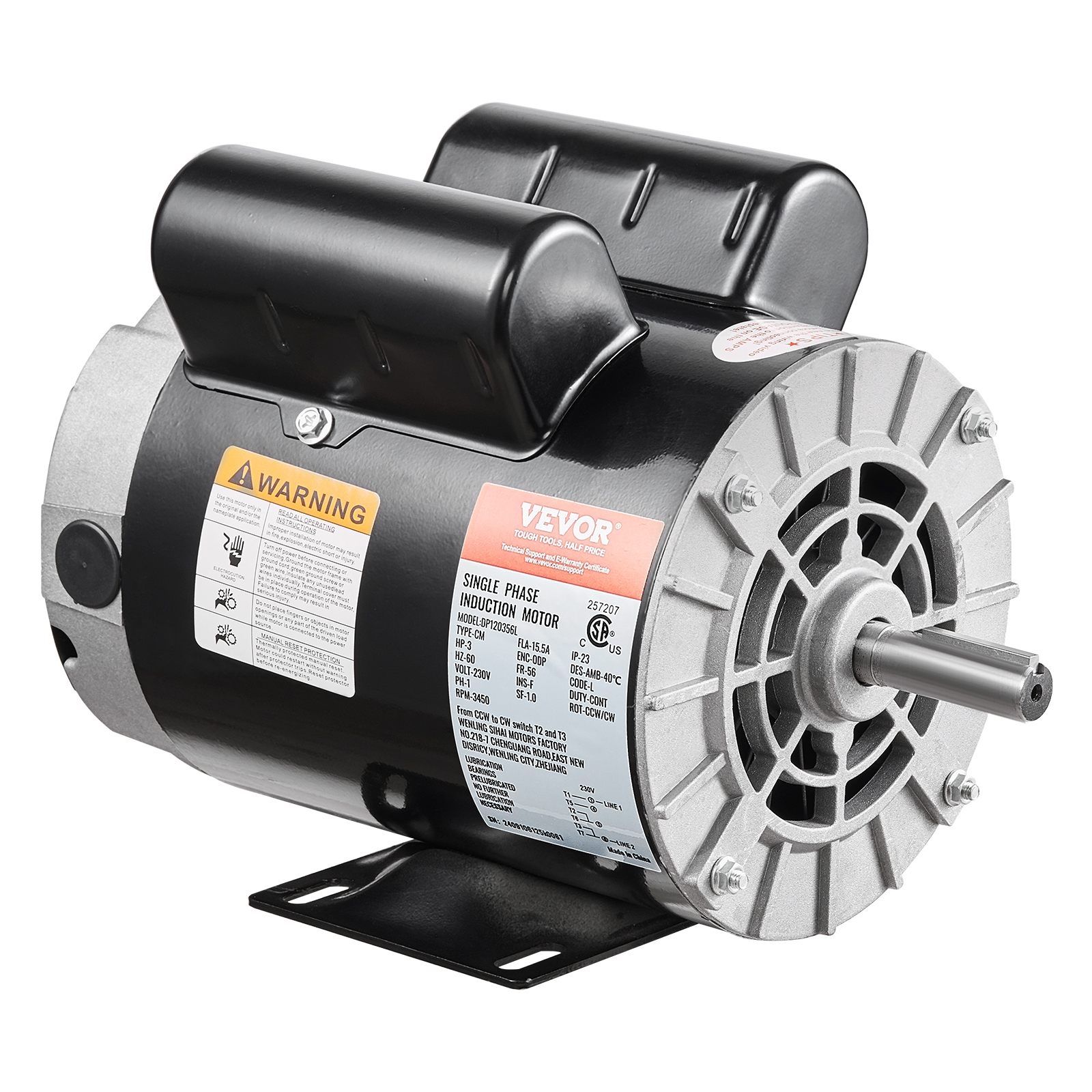 SucceBuy 2/3/3.7HP エアコンプレッサーモーター 230V 単相電動モーター 3450RPM CW/CCW 回転モーターエアコンプレッサー用