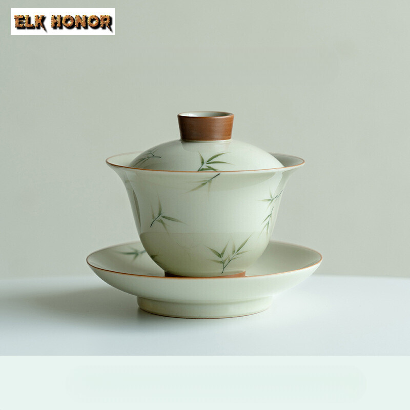 145 ミリリットル手描き竹カバーボウル家庭用抗火傷 Gaiwan 手作り茶チュリーン茶作りティーカップ茶アイテム装飾品