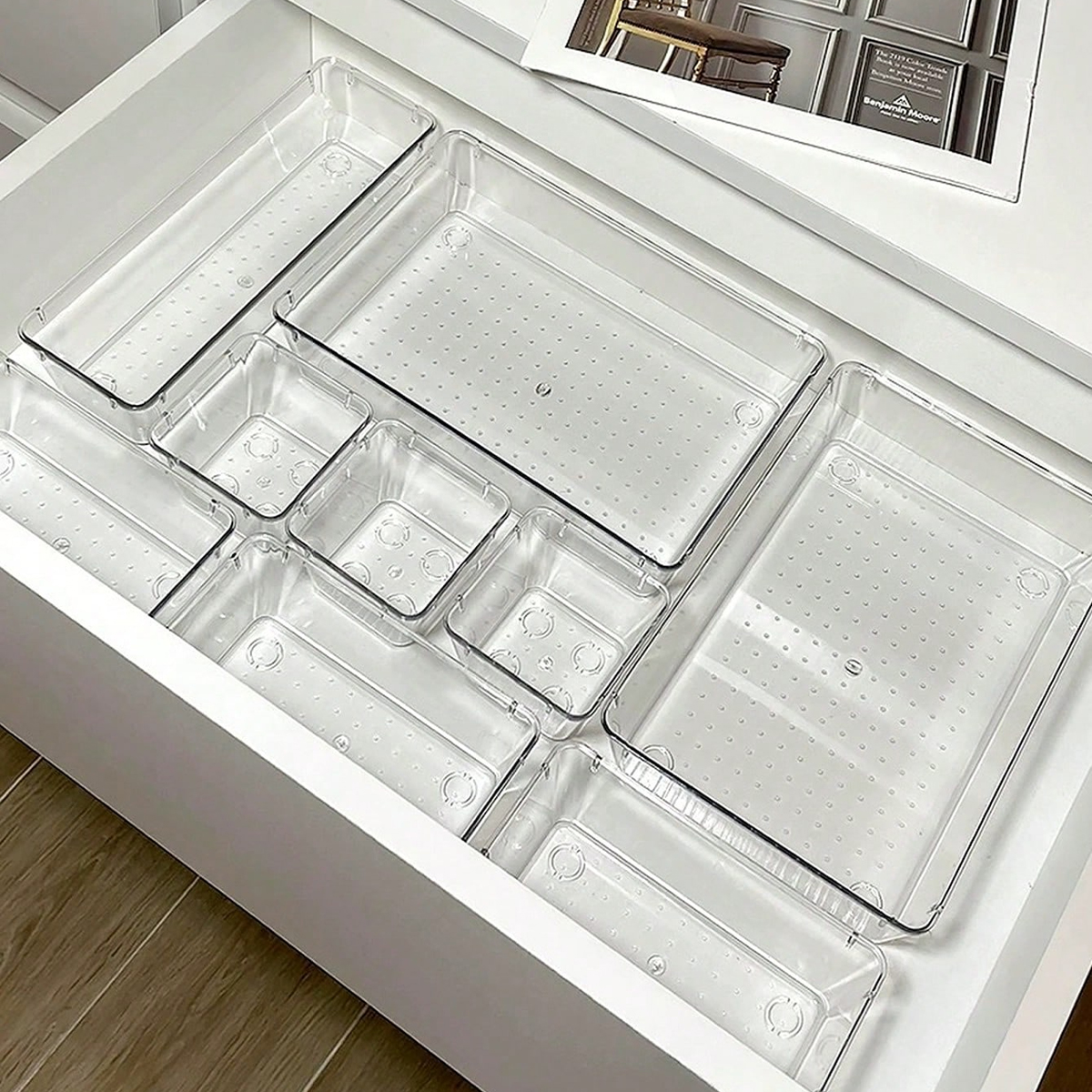 7 件套 デスク引き出しオーガナイザーセットプラスチックバスルーム収納メイクアップオーガナイザークリア透明収納ボックス引き出しオーガナイザー