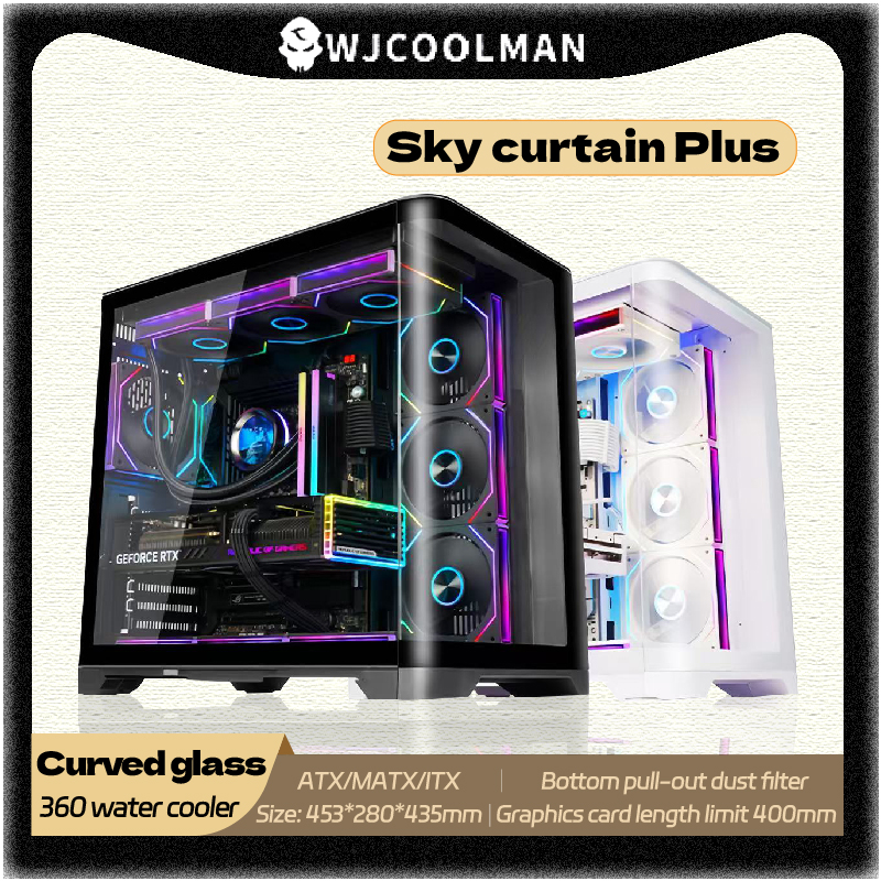 WJCOOLMAN スカイカーテンプラス ATX PC ゲームケース曲面ガラスシービュールームデスクトップコンピュータケース 360 ウォータークーラー Gabinete ゲーマー