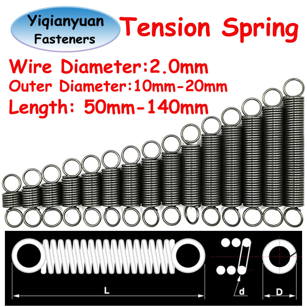 Yiqianyuan マンガン鋼テンションスプリング線径 2 ミリメートル OD10mm-20mm クローズドフック円筒状ヘリカルプルバック延長コイル