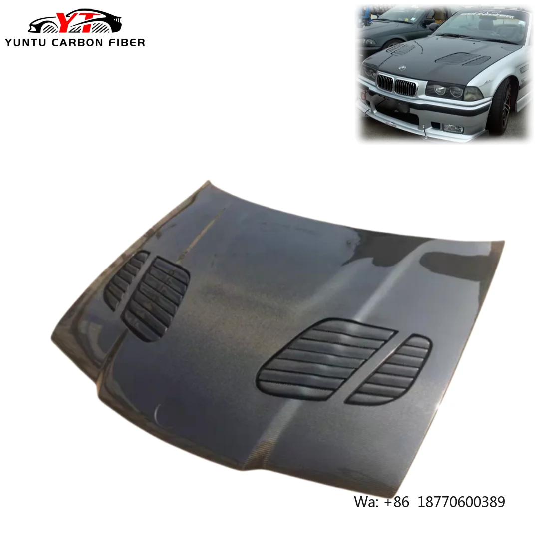 KQX For BMW E36 Coupe 2 Door M3 Style Carbon Fiber Hood Bonnet Car Engine Cover air Vent Bodykit