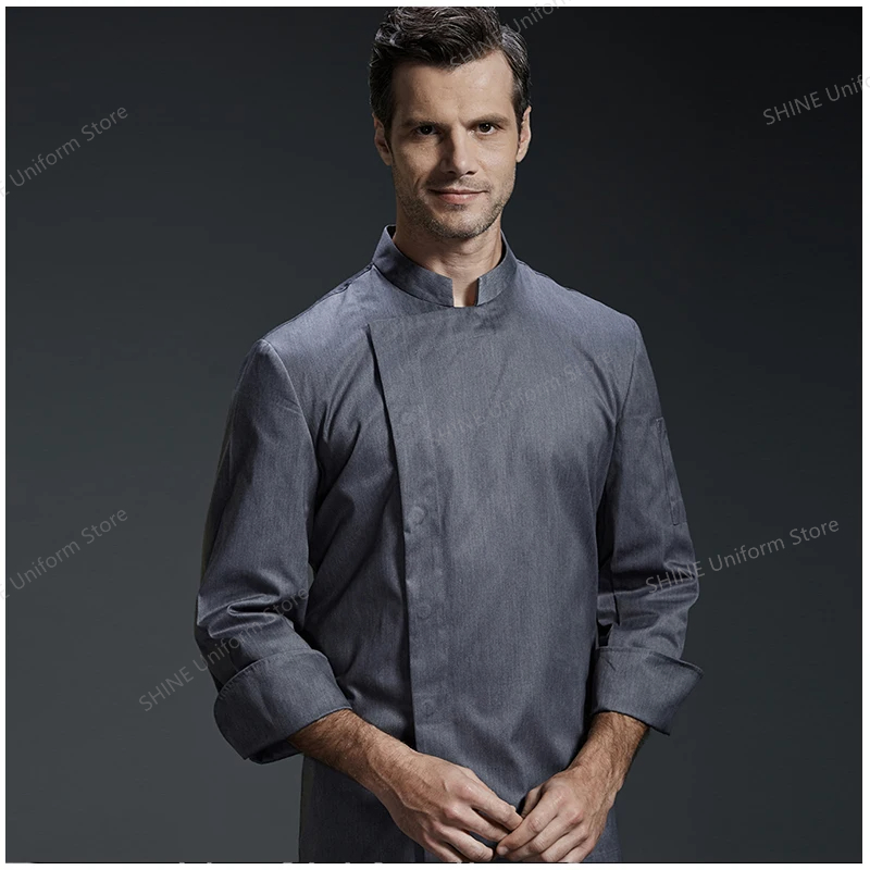 グレーシェフ制服フルスリーブシェフジャケットホテルレストラン作業コートベーカリー通気性調理服シェフの衣装トップロゴ