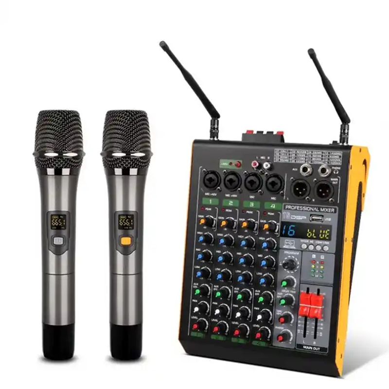プロ 4 チャンネル 16 DSP オーディオ mixerdj コントローラー/オーディオ コンソール ミキサー ktv dj 用デュアルワイヤレスマイク付き