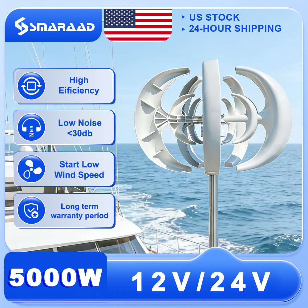 米国配送 5000W 垂直タービン 12V/24V 低ノイズ家庭用 220V 無料充電コントローラ付き