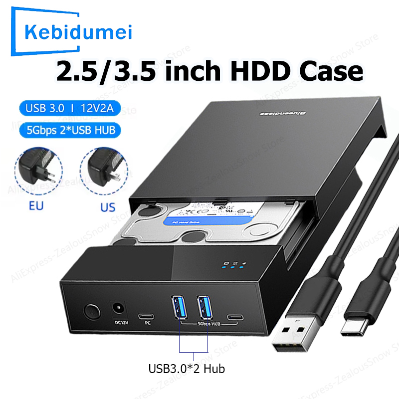 2.5/3.5 インチ HDD/SSD エンクロージャ USB3.0 ハブサポート 20TB USB ポート 3.5 2.5 インチ SATA SSD HDD ケース用外付けハードドライブボックス