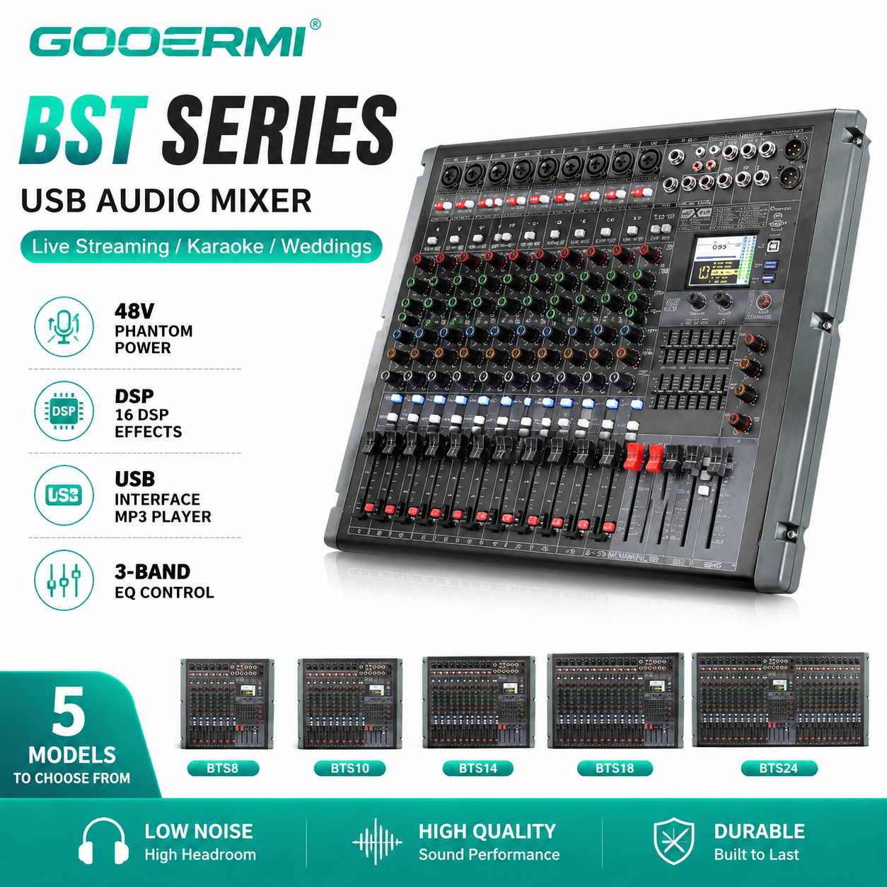 GOOERMI BST シリーズ USB オーディオ ミキサー (48V ファントム付き)