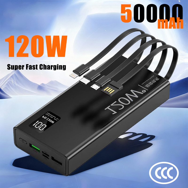50000mah 電源銀行 120 ワット急速充電内蔵ケーブル外部大型バッテリーポータブル充電器 iPhone サムスン Xiaomi