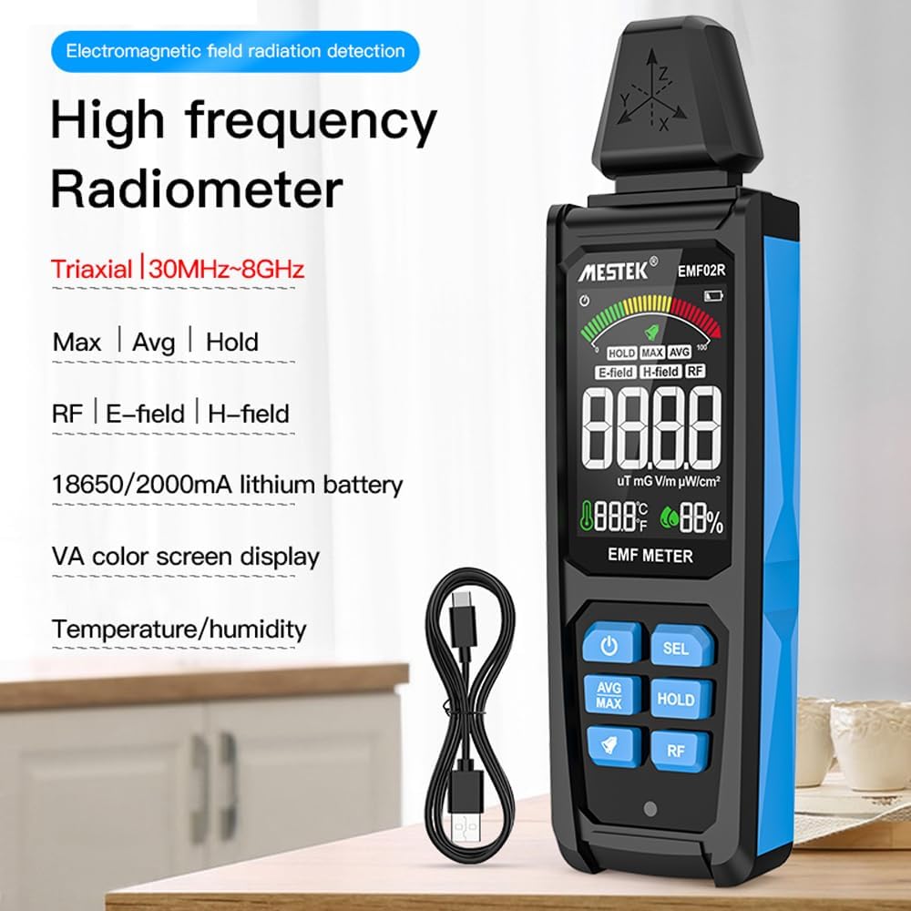 電磁放射線検出器、EMF メーター 30-8GHz RF/磁気/電界テスター、VA カラーディスプレイ、温度付き