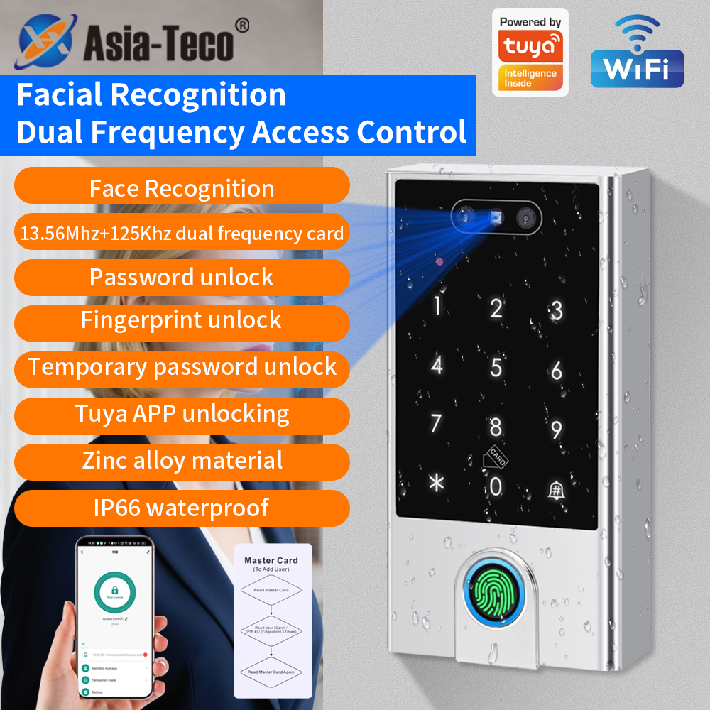 Wifi 顔認識アクセス制御マシン 13.5Mhz/125Khz 金属ベルト防水指紋管理システムサポート tuya アプリ