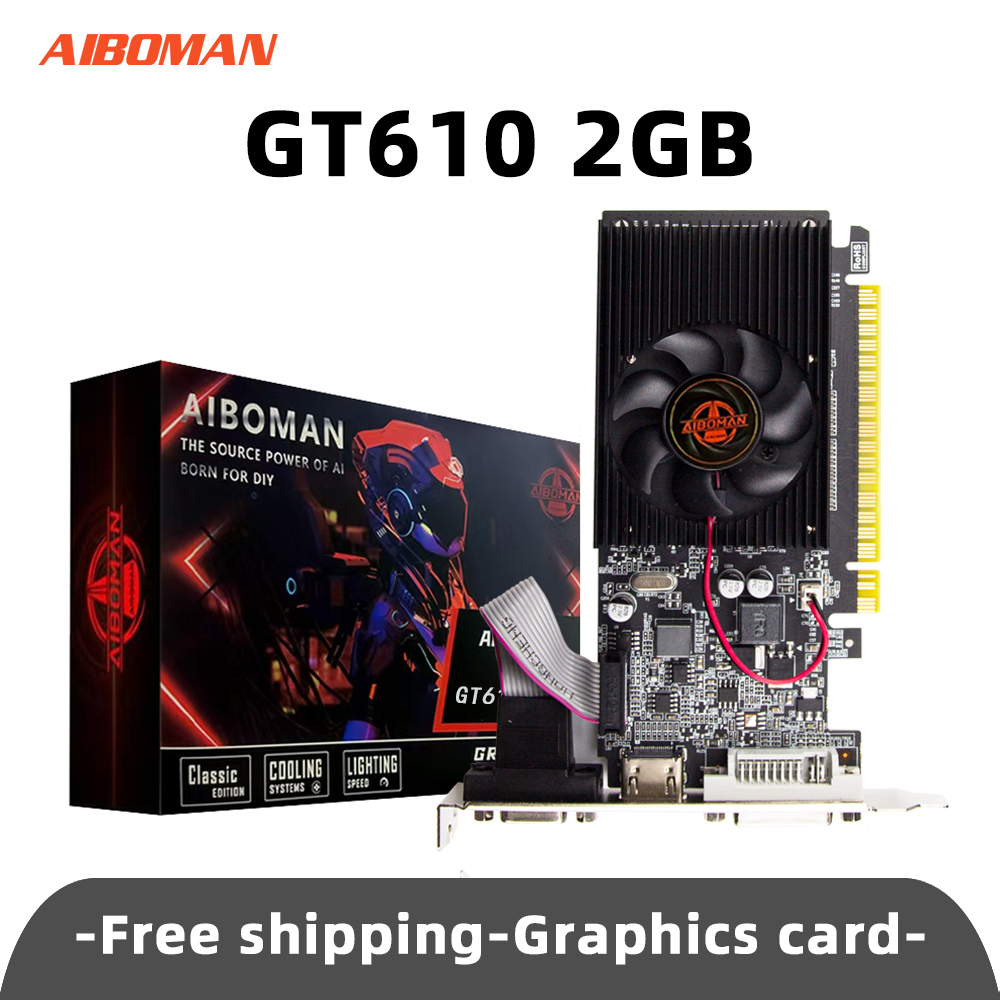 AIBOMAN GT610 1G/2G DDR3 ビデオカード NVIDIA GeForce グラフィックカード PCIE X16 2.0 HD DVI VGA 1800MHz 64ビット GPU コンピュータービデオカード