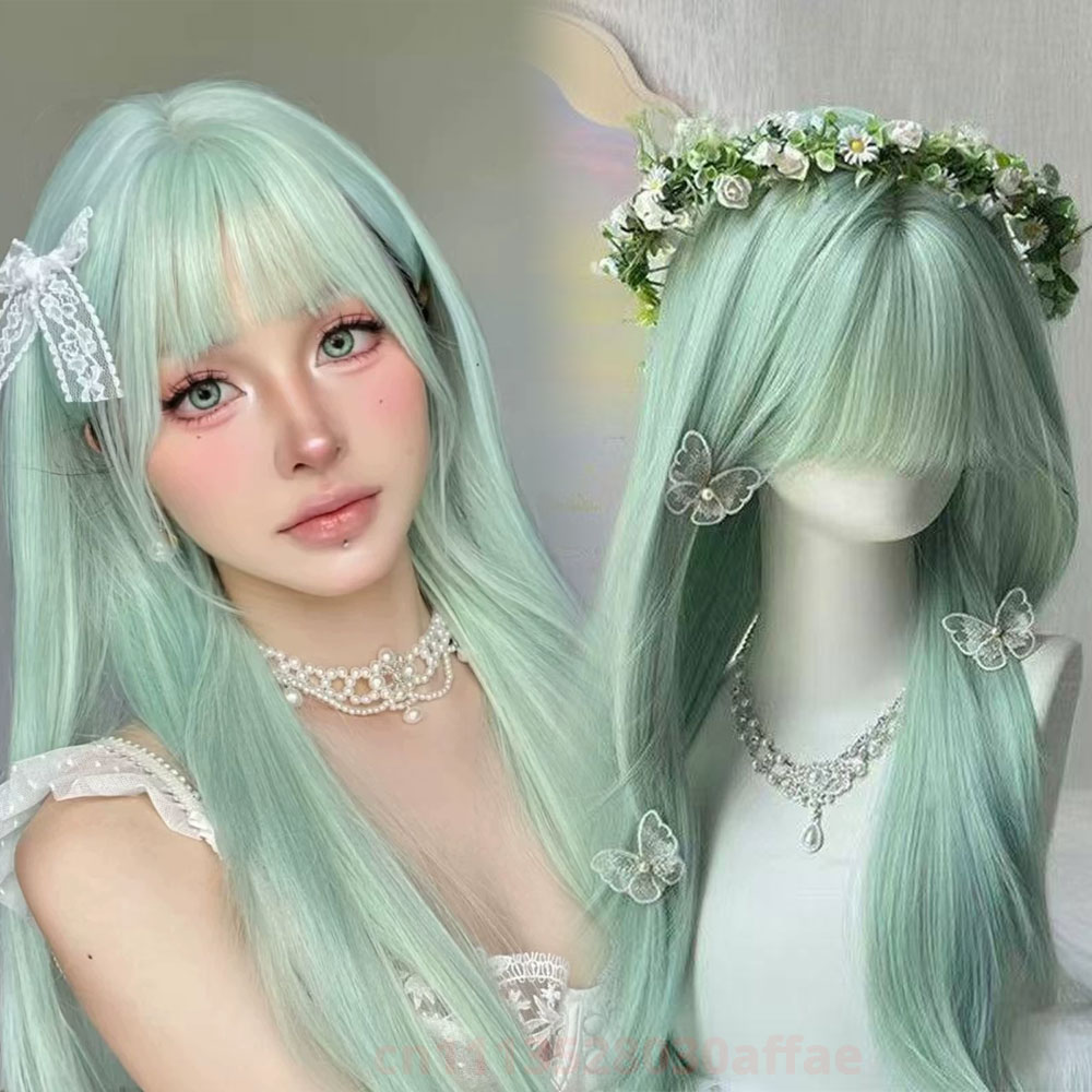 Long Straight Wig With Bangs Synthetic Wigs For Women Heat Resistant Fiber Synthetic Hair Lolita Cosplay Wigs party Daily Use
