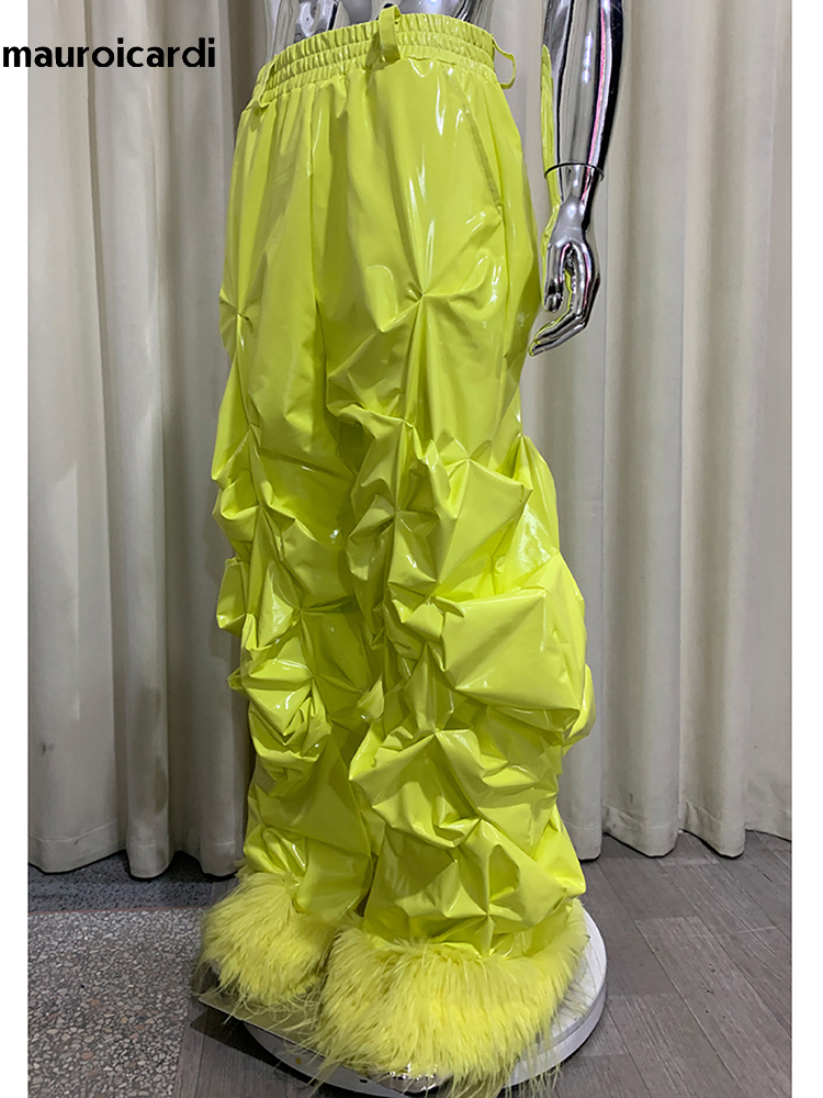 春長い光沢のある反射薄型ソフト PVC レザーシャーリングパンツ男性の高級ブランドオリジナル Y2k 代替服 2000 年代