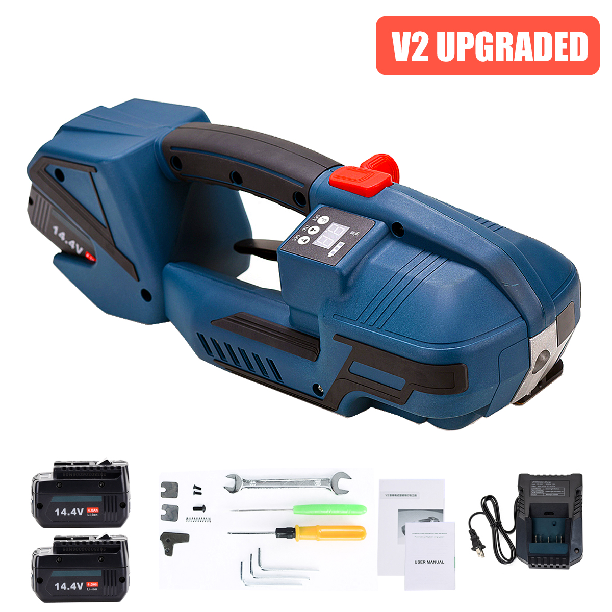アップグレードされたポータブル V2 電動ストラップマシン 3200N バッテリー駆動の自動バンディング PackageTool 13-16 ミリメートル PET PP ベルト用