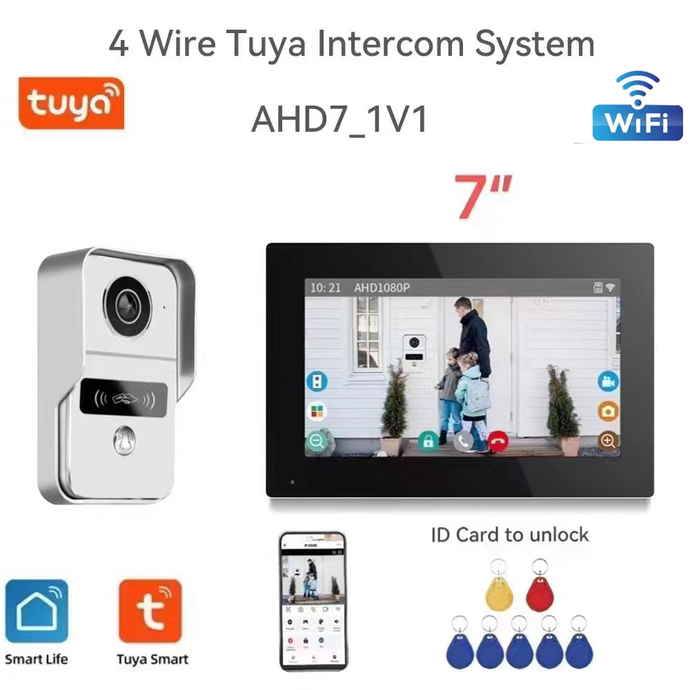Tuya 1080P カラータッチスクリーンモニター Wifi ビデオドアベルドアホンスマートホームインターホンキットアクセス制御インターホンキット IP ヴィラ
