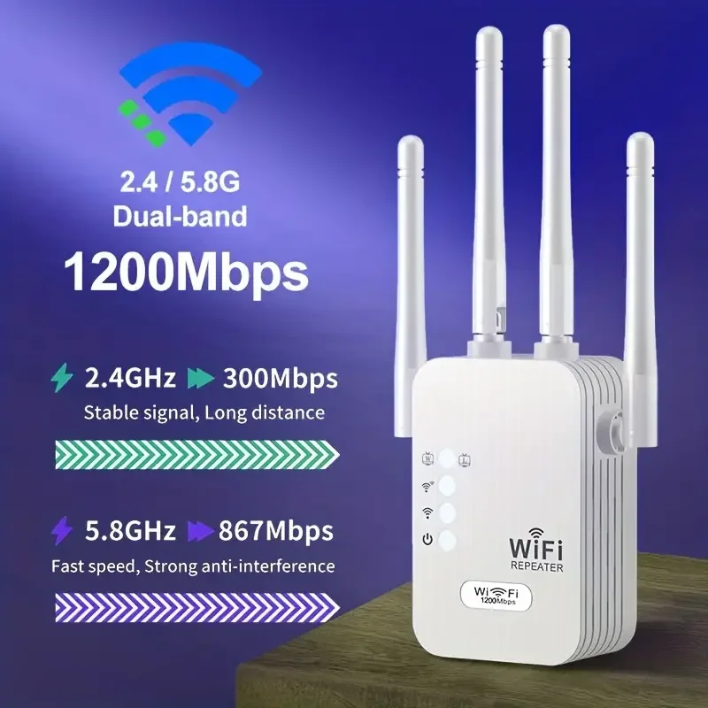 5Ghz WiFi リピーター 1200Mbps ルーター WiFi エクステンダー アンプ デュアルバンド 2.4G/5GHz Wi-Fi 信号ブースター 長距離ネットワーク