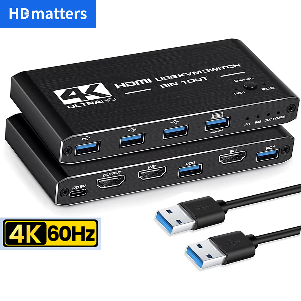 USB 3.0 HDMI KVM スイッチ 4K 60Hz 2 台のコンピュータ用デュアルポート HDMI USB 3.0 スイッチ KVM HDMI USB マウスモニターキーボードセレクター