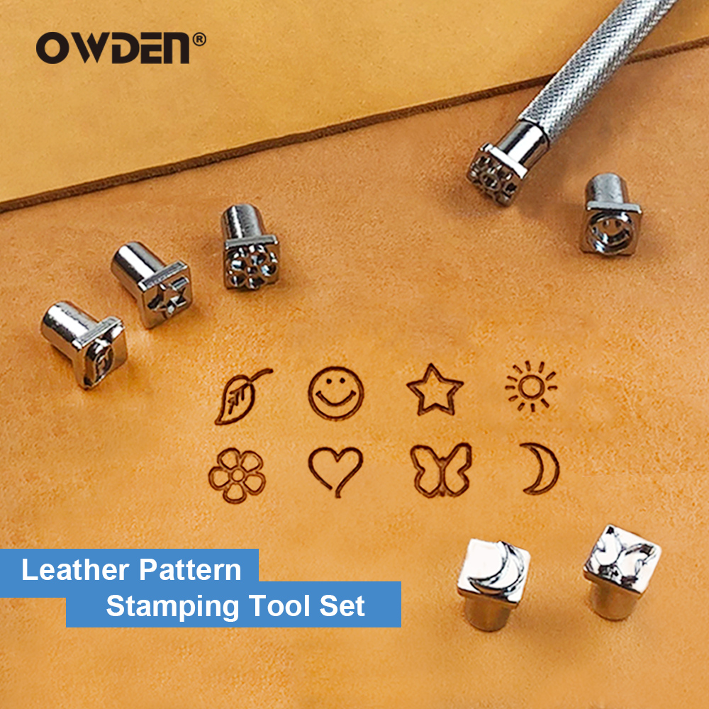 OWDEN 9 個レザーパターンスタンピングツールセット金属 DIY マニュアルアート印刷スタンプ