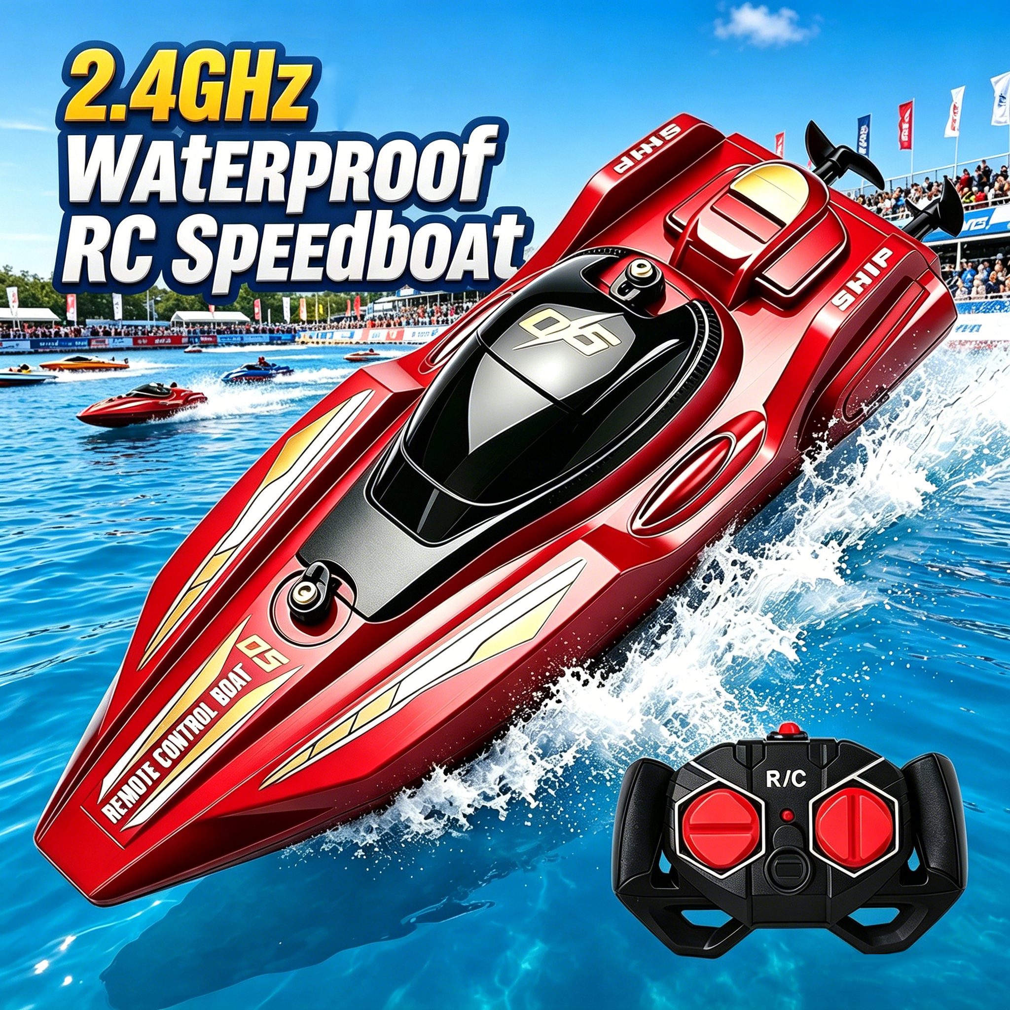 2.4GHz デュアルモーター ミニ RC スピードボート、防水耐久性のあるレーシングボート、リモコン水上バイク、子供用屋外プール湖おもちゃ
