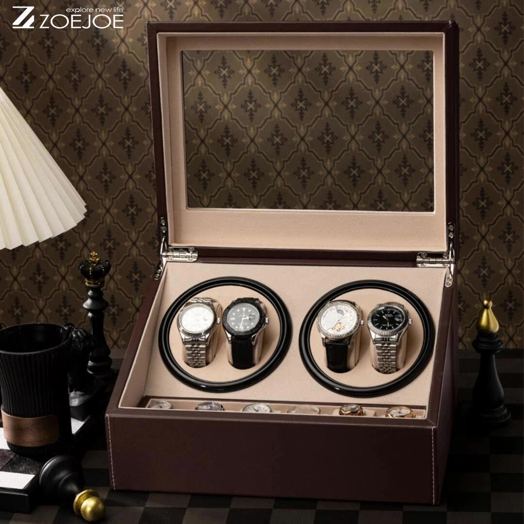 ZOEJOE 自動ウォッチワインダー 4 スロット 6 時計収納スペース静かなモーター低ノイズ米国ケーブル電源ウォッチワインダー誕生日プレゼント
