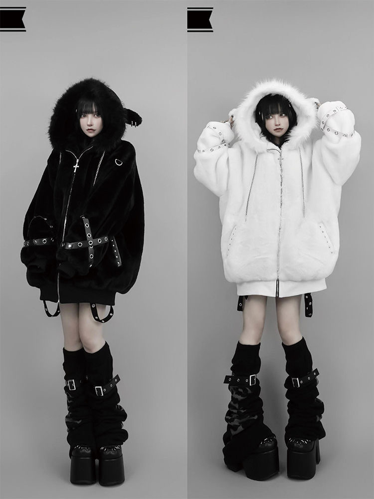 かわいいヴィンテージゴシックロリータコート女性原宿 Y2k クマの耳フード付きルースぬいぐるみジャケット Ropa Mujer 女の子甘い暖かい生き抜く