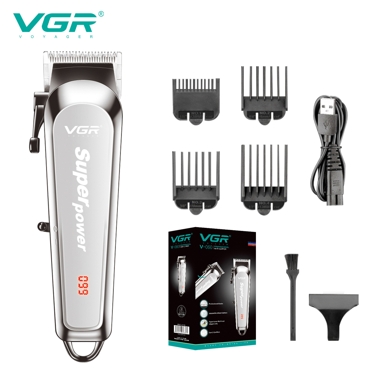 VGR 060 金属ボディバリカン、高耐久性、強力なパワー、ヘアトリマー、多機能ヘアサロン、家庭用電気