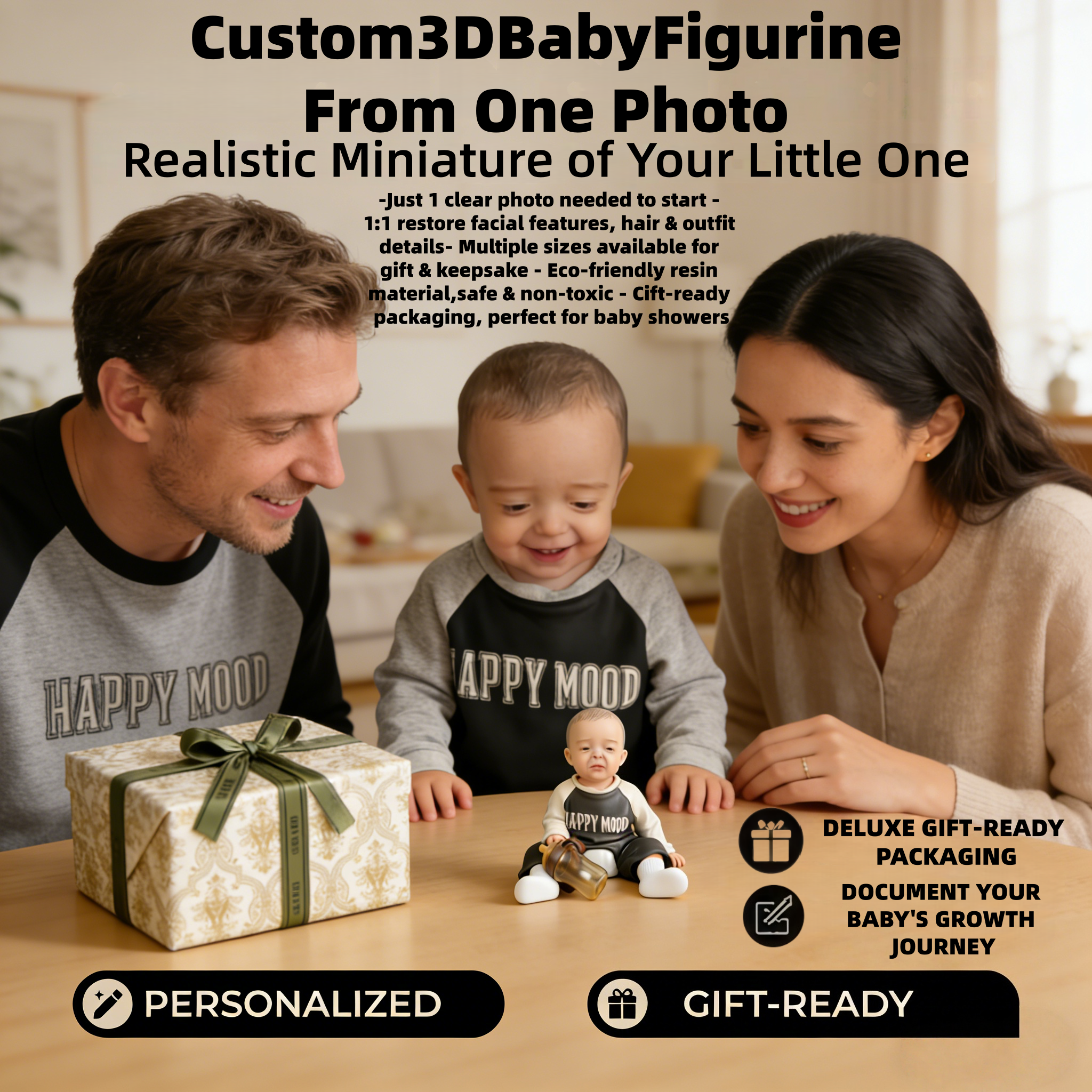 写真からのカスタム 3D 子供用樹脂フィギュア、赤ちゃんの成長の記念品、誕生日プレゼント、子供時代の貴重なお土産