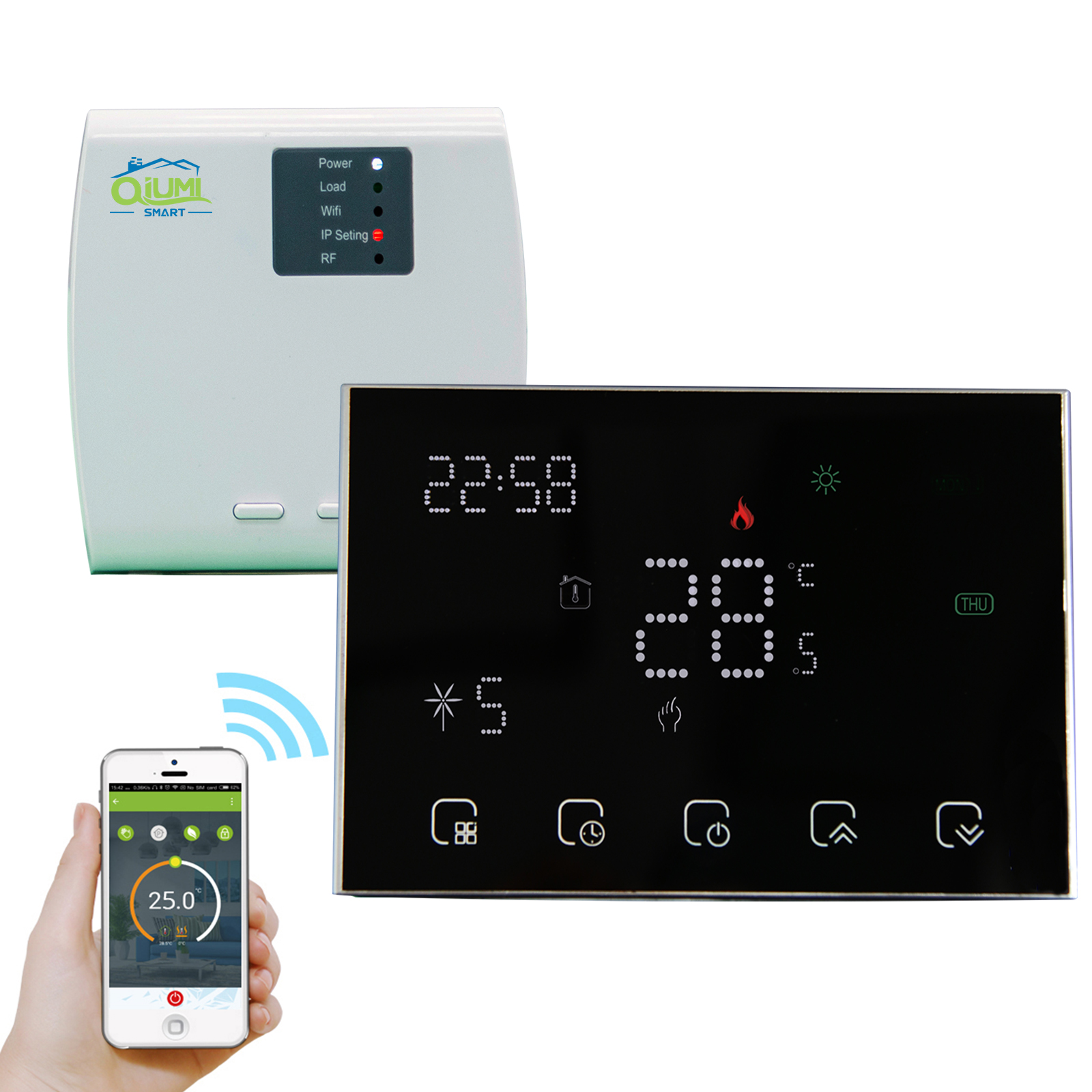 Qiumi RF スマート WiFi ワイヤレス サーモスタット スマート温度制御システム 床暖房電気工事用 Alexa Google Home