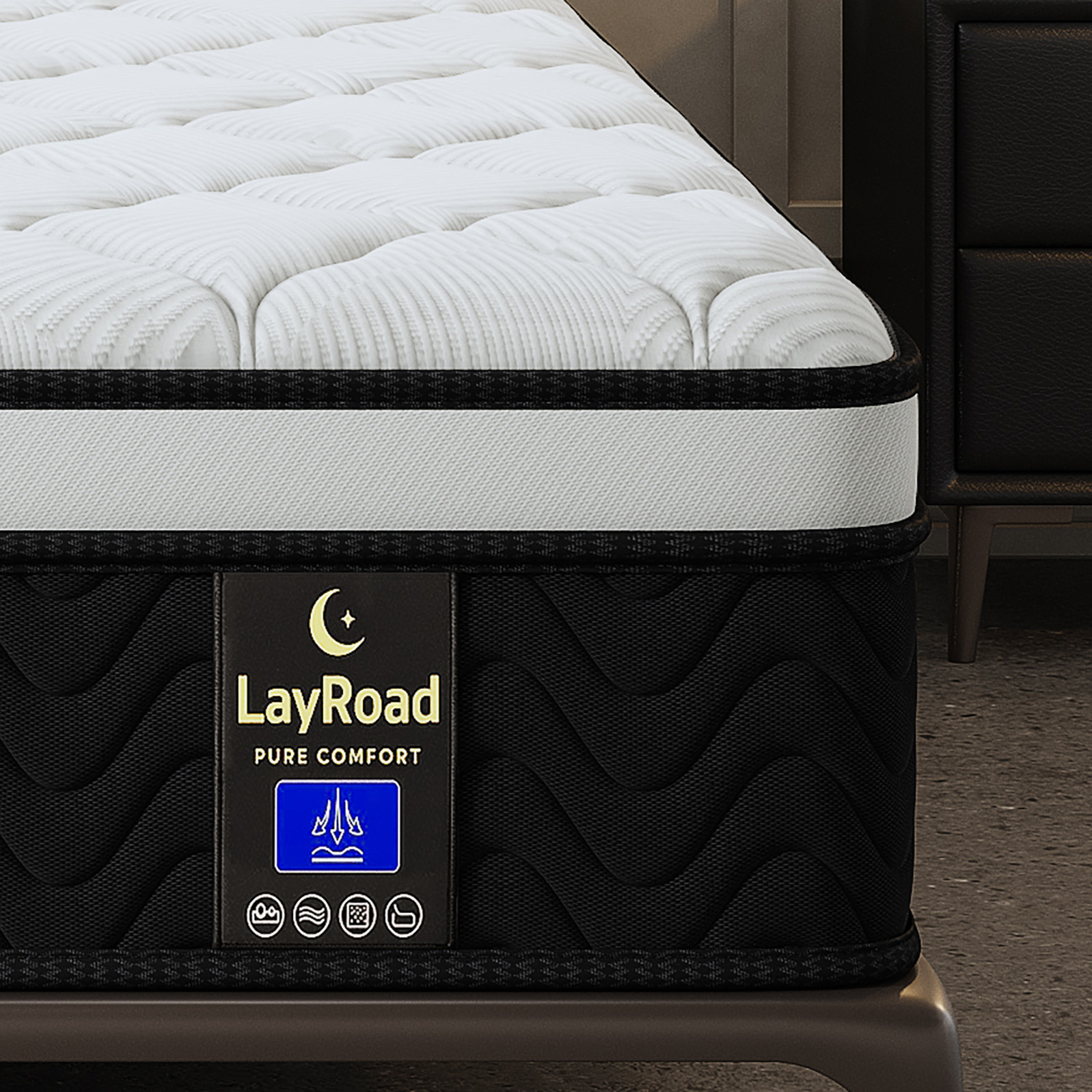 LayRoad 12/14 インチ ツイン、フル、クイーン、キング、マットレス 低反発フォームとスプリング、中硬めのマットレス、冷却、圧力軽減、エッジサポート用